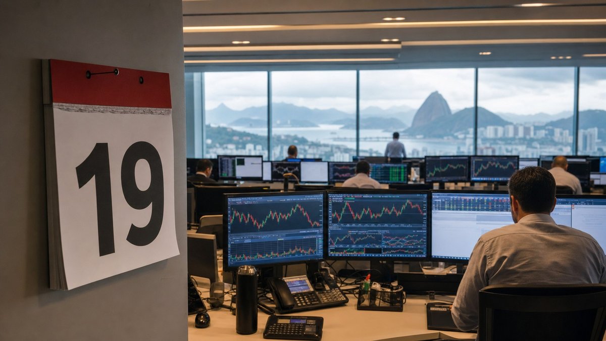 Operador financeiro observando painéis de mercado apagados em dia de feriado nos Estados Unidos.