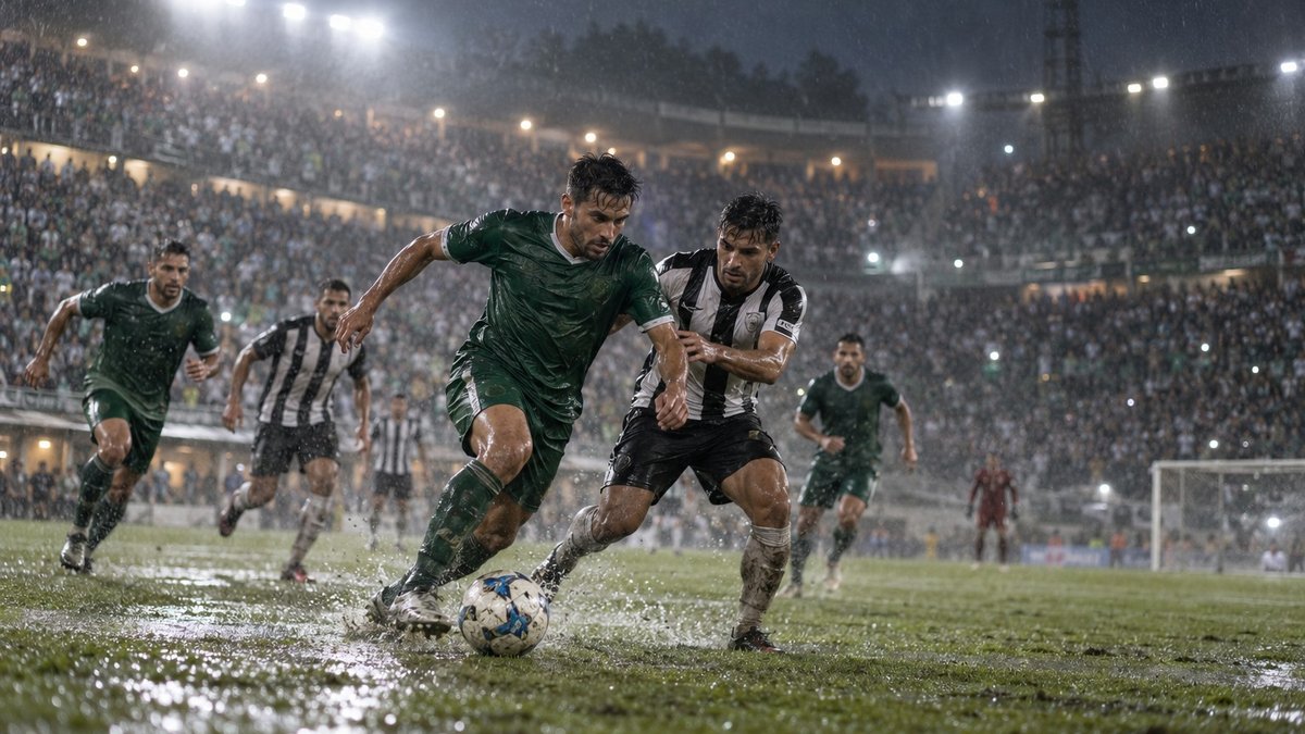 Torcedores em estádio de futebol à noite durante jogo decisivo da Série B.